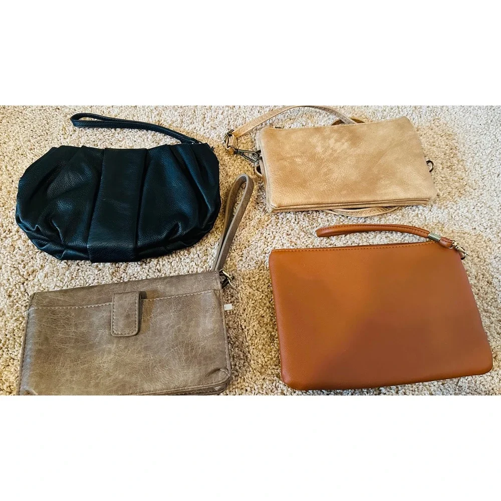 Lot of 4 Womens Wristlets Clutches Simply Vera‎ Vera Wang Woven Quilted Neutral